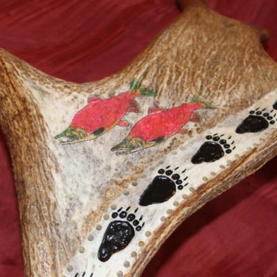 salmon scrimshaw cribbage board