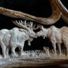 moose antler carving bull and cow moose