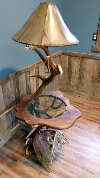 Antler Floor Lamp with Walnut Table - Montana Antler Works