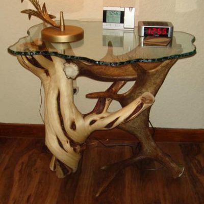 Juniper Wood Moose Antler End Table