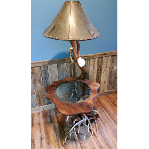 antler floor lamp with table