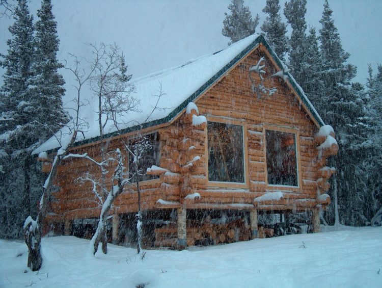 winter log cabin