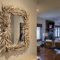 Handcrafted rectangle bleached antler mirror detail by Montana Antler Works