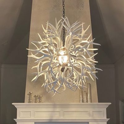 White mule deer antler ball chandelier