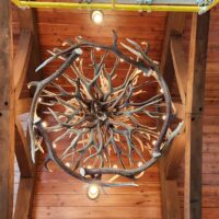 Holland Peak trophy mule deer and elk antler chandelier - view from below
