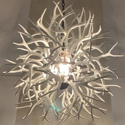 Large white tail deer antler round chandelier for rustic home decor