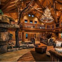 beautiful large whitetail antler lighting in great room