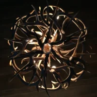 Bottom view of a rustic chandelier handcrafted from genuine whitetail deer antlers